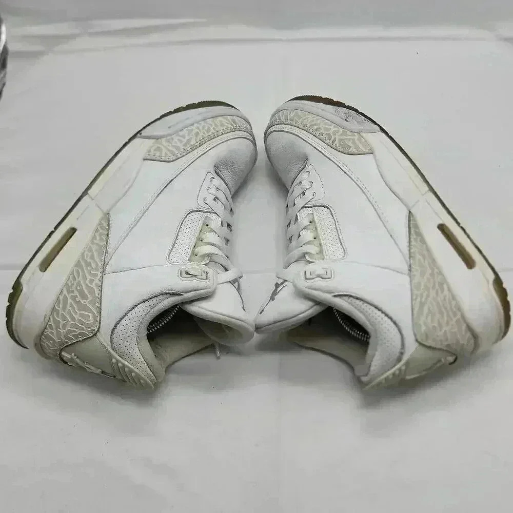 Nike Air Jordan Men's Leather 3 Retro 2018 Sneakers Shoes Triple White Size 7.5 - Picture 9 of 11